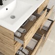 AURLANE - Meuble de salle de bains 120cm 6 Tiroirs_Chêne Naturel + Vasque céramique blanche - TIMBER 120 - vignette