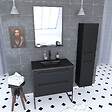 AURLANE - Pack meuble de salle de bain 80x50 cm Noir - 2 tiroirs - vasque noire - miroir - colonne suspendu - vignette