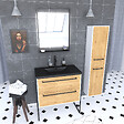 AURLANE - Meuble Salle de Bains 80 cm, Vasque Noire, Miroir Led et Colonne - Blanc et Chêne - STRUCTURA - vignette