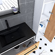 AURLANE - Meuble Salle de Bains 80 cm, Vasque Noire, Miroir Led et Colonne - Blanc et Chêne - STRUCTURA - vignette
