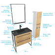 AURLANE - Meuble Salle de Bains 80 cm, Vasque Noire, Miroir Led et Colonne - Blanc et Chêne - STRUCTURA - vignette