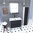 AURLANE - Meuble Salle de Bains 80 cm, Vasque Blanche, Miroir Led et Colonne - Blanc et Noir - STRUCTURA - vignette