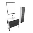 AURLANE - Meuble Salle de Bains 80 cm, Vasque Blanche, Miroir Led et Colonne - Blanc et Noir - STRUCTURA - vignette