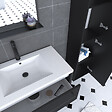 AURLANE - Pack meuble de salle de bain 80x50 cm Noir - 2 tiroirs - vasque blanche - miroir - colonne suspendu - vignette