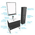 AURLANE - Pack meuble de salle de bain 80x50 cm Noir - 2 tiroirs - vasque blanche - miroir - colonne suspendu - vignette