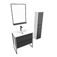 AURLANE - Pack meuble de salle de bain 80x50 cm NOIR - vasque résine blanche + miroir noir mat + colonne - vignette