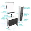 AURLANE - Pack meuble de salle de bain 80x50 cm NOIR - vasque résine blanche + miroir noir mat + colonne - vignette