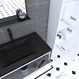 AURLANE - Meuble de salle de bain 80x50 cm - 2 tiroirs blanc - vasque resine noir effet pierre + colonne - vignette