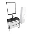 AURLANE - Meuble de salle de bain 80x50 cm - 2 tiroirs blanc - vasque resine noir effet pierre + colonne - vignette
