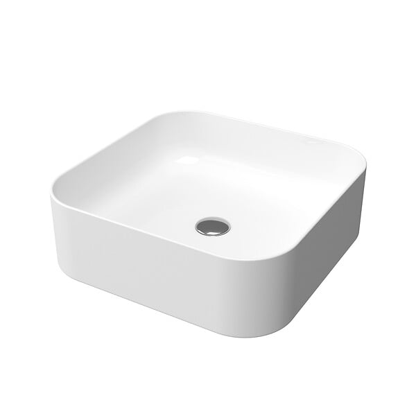 AURLANE - Vasque carrée blanche en céramique à poser - 40x40x13.5cm - POP SQUARE ROUNDED - large
