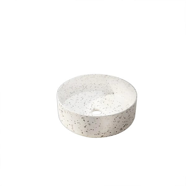 AURLANE - VASQUE TERRAZZO GRIS - Diam 35cm x 12cm - RONDE EN CERAMIQUE BLANC MAT - large
