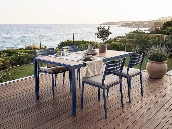HABITAT ET JARDIN - Table de jardin métal imitation bois "Tossa" - 160 x 90 x 75 cm - Marron - large