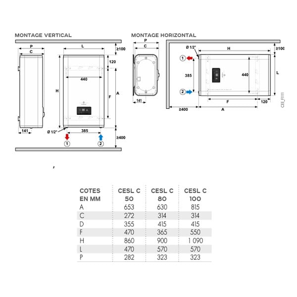 DE DIETRICH - Chauffe Eau Électrique 80 L Plat Mural Multiposition Cesl C De Dietrich - large