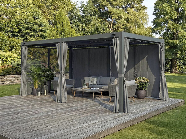 HABITAT ET JARDIN - Rideau pour pergola bioclimatique "Kensington" - 3 x 6 m - Gris - large