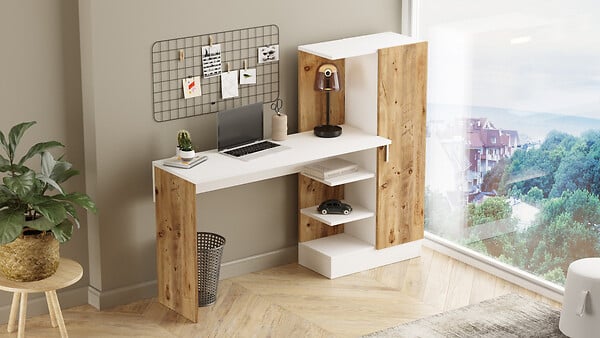 HABITAT ET JARDIN - Bureau en bois "CT2" - 152 x 40 x 120 cm - Pin atlantique Blanc - large