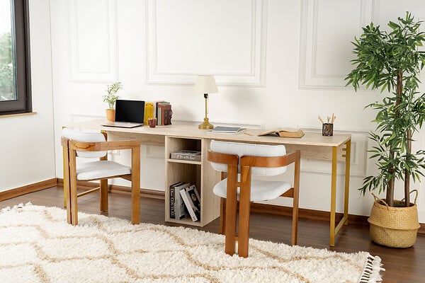 HABITAT ET JARDIN - Bureau en bois "Twin Study Desk" - 240 x 60 x 74 cm - TravertinOr - large
