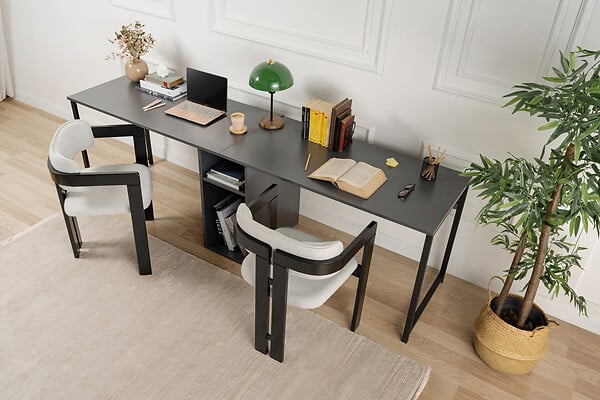 HABITAT ET JARDIN - Bureau en bois "Twin Study Desk" - 240 x 60 x 74 cm - AnthraciteNoir - large