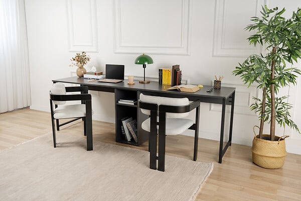 HABITAT ET JARDIN - Bureau en bois "Twin Study Desk" - 240 x 60 x 74 cm - AnthraciteNoir - large