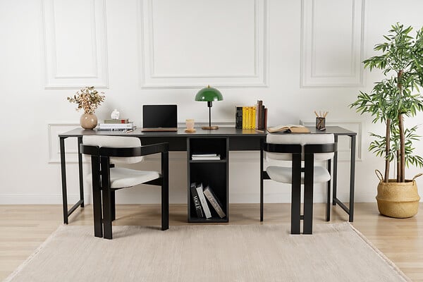 HABITAT ET JARDIN - Bureau en bois "Twin Study Desk" - 240 x 60 x 74 cm - AnthraciteNoir - large