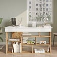 HABITAT ET JARDIN - Bureau en bois "CT5" - 129 x 120 x 72 cm - Pin atlantique Blanc - vignette