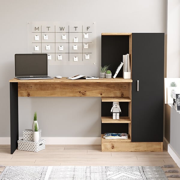 HABITAT ET JARDIN - Bureau en bois "CT2" - 152 x 40 x 120 cm - Pin atlantique Noir - large
