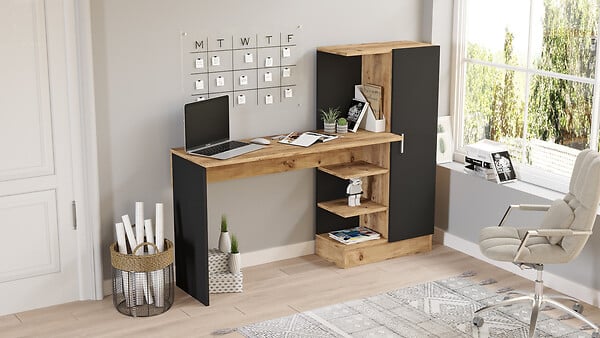 HABITAT ET JARDIN - Bureau en bois "CT2" - 152 x 40 x 120 cm - Pin atlantique Noir - large