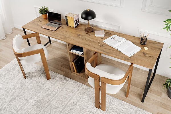 HABITAT ET JARDIN - Bureau en bois "Twin Study Desk" - 240 x 60 x 74 cm - Pin atlantiqueNoir - large