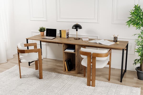 HABITAT ET JARDIN - Bureau en bois "Twin Study Desk" - 240 x 60 x 74 cm - Pin atlantiqueNoir - large