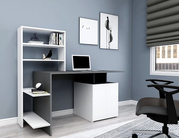 HABITAT ET JARDIN - Bureau en bois "Melis " - 146 x 60 x 128 cm - Blanc Anthracite - large