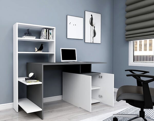 HABITAT ET JARDIN - Bureau en bois "Melis " - 146 x 60 x 128 cm - Blanc Anthracite - large
