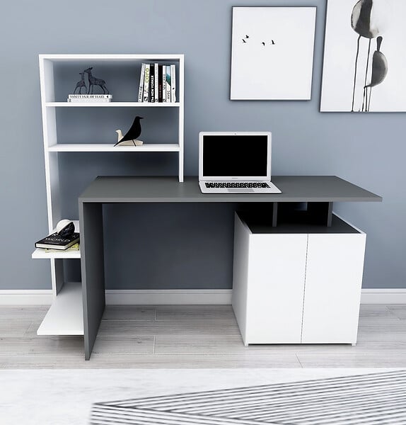 HABITAT ET JARDIN - Bureau en bois "Melis " - 146 x 60 x 128 cm - Blanc Anthracite - large