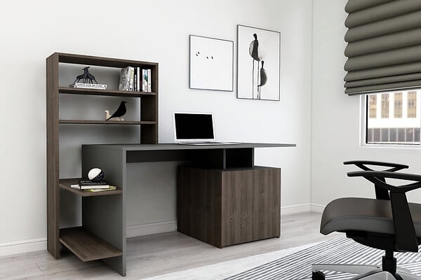 HABITAT ET JARDIN - Bureau en bois "Melis " - 146 x 60 x 128 cm - Noyer Anthracite - large