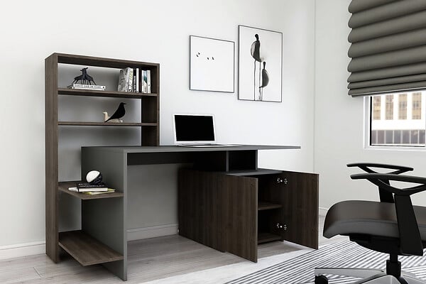 HABITAT ET JARDIN - Bureau en bois "Melis " - 146 x 60 x 128 cm - Noyer Anthracite - large
