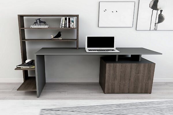 HABITAT ET JARDIN - Bureau en bois "Melis " - 146 x 60 x 128 cm - Noyer Anthracite - large