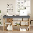 HABITAT ET JARDIN - Bureau en bois "CT5" - 129 x 120 x 72 cm - Pin atlantique Anthracite - vignette