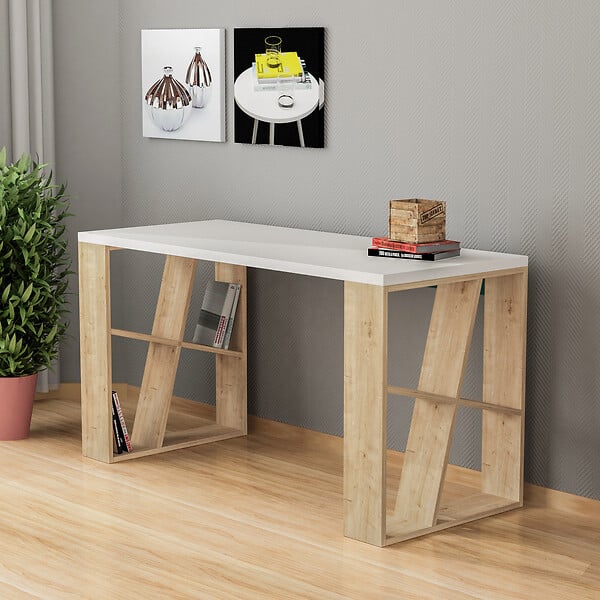 HABITAT ET JARDIN - Bureau en bois "Honey" - 140 x 60 x 75 cm - Chêne blanc - large
