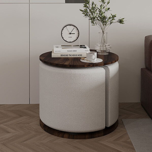 HABITAT ET JARDIN - Table d'appoint avec pouf en bois "Vexana" - 43 x 43 x 47 cm - Marron - large