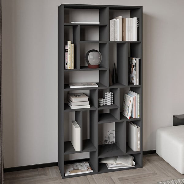 HABITAT ET JARDIN - Bibliothèque en bois "Nicola" - 90 x 30 x 180 cm - Gris anthracite - large
