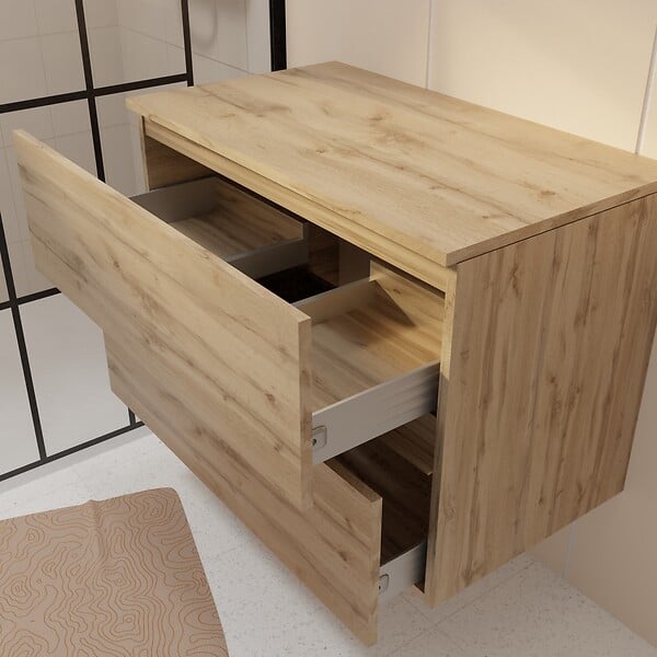AURLANE - Meuble de Salle de Bains 80 cm à Tiroirs avec Plan Finition Chêne Naturel - TIMBER - large