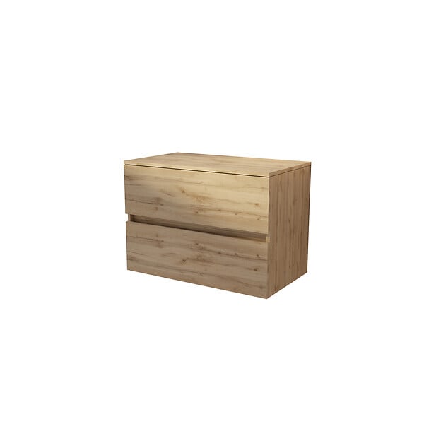 AURLANE - Meuble de Salle de Bains 80 cm à Tiroirs avec Plan Finition Chêne Naturel - TIMBER - large