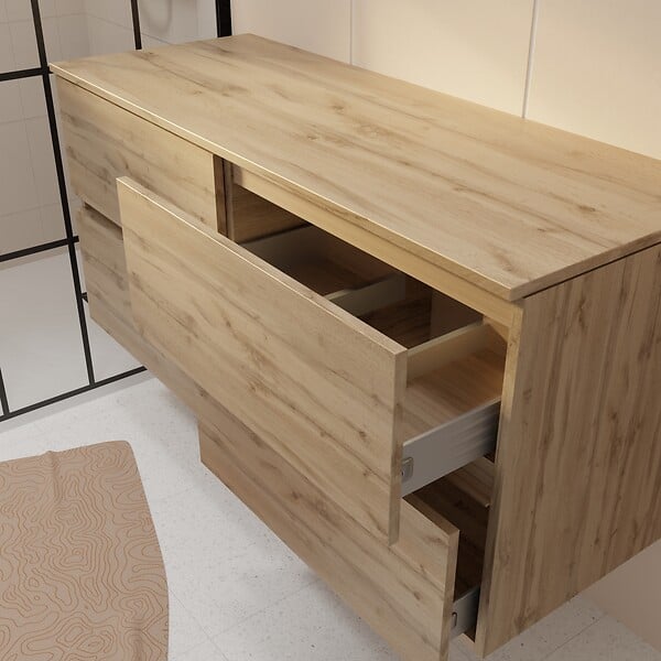 AURLANE - Meuble de Salle de Bains 120 cm à Tiroirs avec Plan Finition Chêne Naturel - TIMBER - large