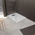 AURLANE - Receveur de douche Blanc Effet Pierre 90x120 cm et Grille décor Linéaire Noire Mate - vignette
