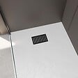 AURLANE - Receveur de douche Blanc Effet Pierre 90x140 cm et Grille décor Linéaire Noire Mate - vignette