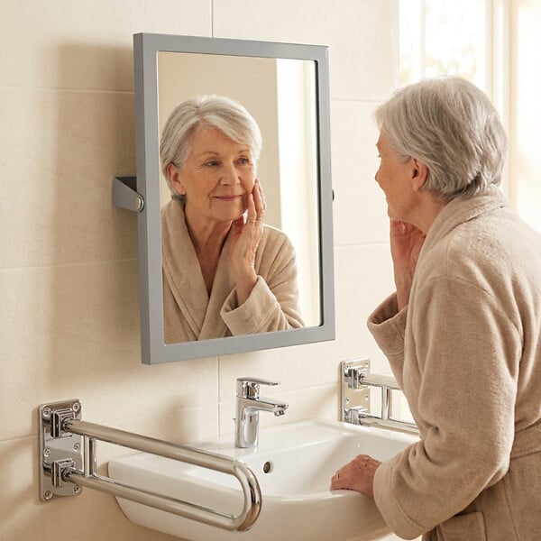 BEMETA - Miroir mural PMR 40 x 60 cm en acier inoxydable, pose portrait ou paysage Bemeta HELP (301401031) - large