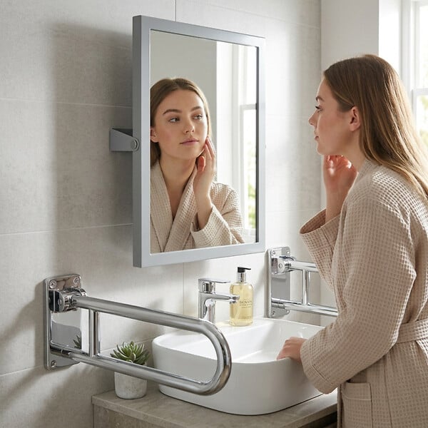 BEMETA - Miroir mural PMR 40 x 60 cm en acier inoxydable, pose portrait ou paysage Bemeta HELP (301401031) - large