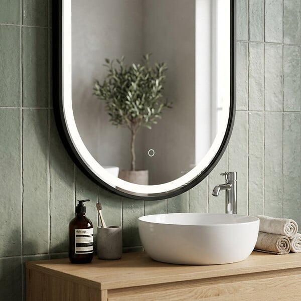 SWISS AQUA TECHNOLOGIES - Miroir LED ovale 40 x 80 cm avec cadre aluminium noir et capteur tactile SAT (SATZOVLED4080CE) - large