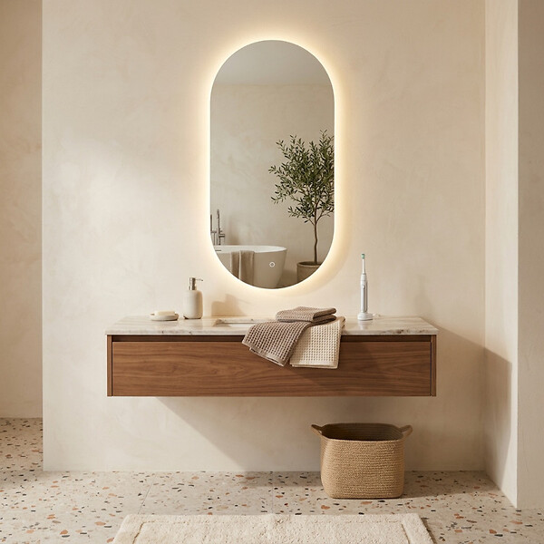 NATUREL - Miroir LED salle de bain ovale 60x120 cm 3 couleurs anti-buée avec capteur Project (ZPROV12060LED) - large