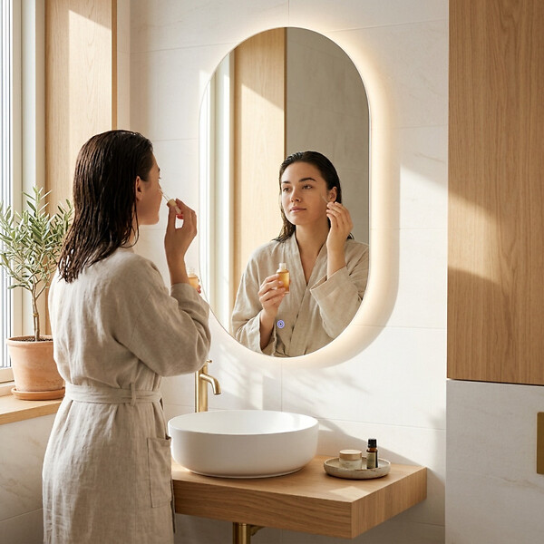 NATUREL - Miroir LED salle de bain ovale 60x120 cm 3 couleurs anti-buée avec capteur Project (ZPROV12060LED) - large