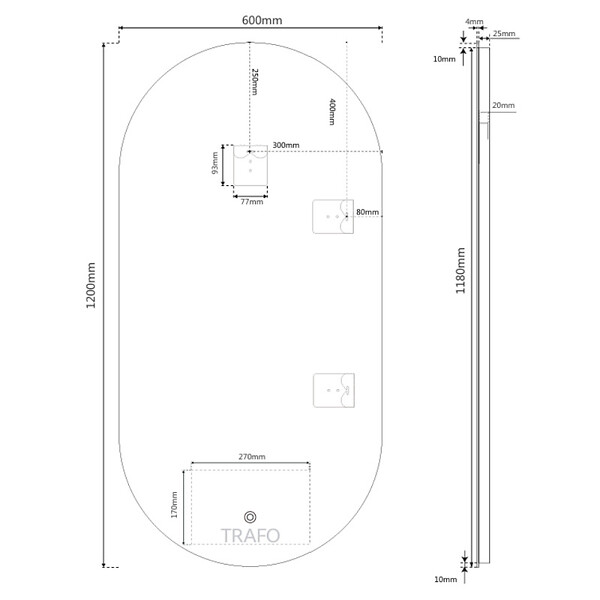 NATUREL - Miroir LED salle de bain ovale 60x120 cm 3 couleurs anti-buée avec capteur Project (ZPROV12060LED) - large