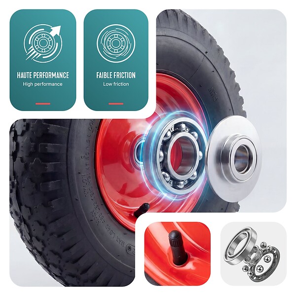 VOUNOT - Lot de 2 Roue gonflable robuste 4.80/4.00-8 pour chariot brouette alesage 20mm 400x85mm rouge - large